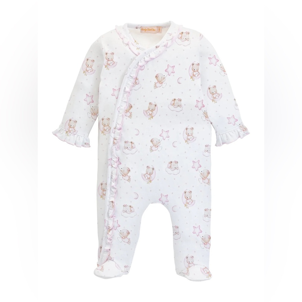 BNWT Baby Club Chic Sleep tight bear footie with ruffle